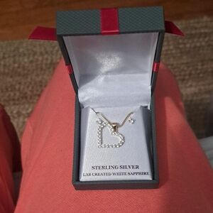 Sterling Silver Heart Necklace with White Sapphire